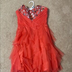 Masquerade Coral strapless size 1/2 ruffled tiered skirt dress